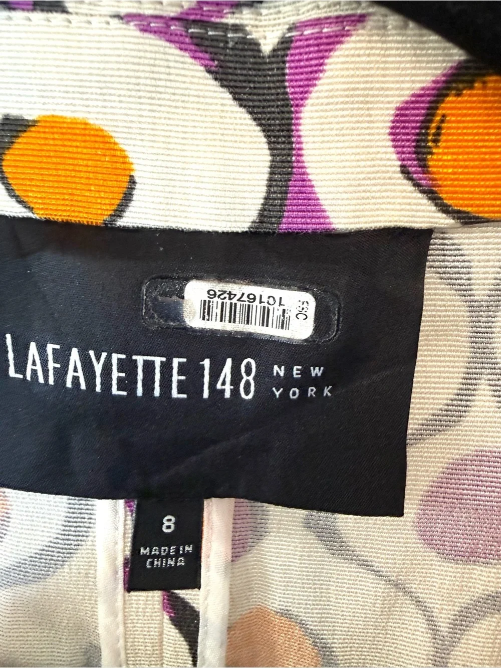 Lafayette 148 New York White Geometric Print Button-Front Jacket